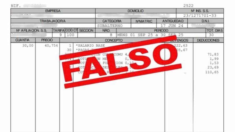 Nómina falsa sobre deducción de 95 euros del Mecanismo de Equidad Intergeneracional publicada en redes sociales.