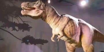 Dinosaurio animatrónico Tiranosaurio Rex en venta tras cierre de parque en Nueva Jersey.