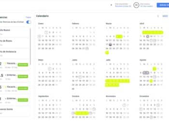 Calendario laboral con vacaciones por días separados según el Estatuto de los Trabajadores.