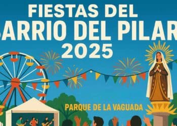 Fiestas del Barrio del Pilar 2025 en el Parque de La Vaguada de Madrid con conciertos y fuegos artificiales.