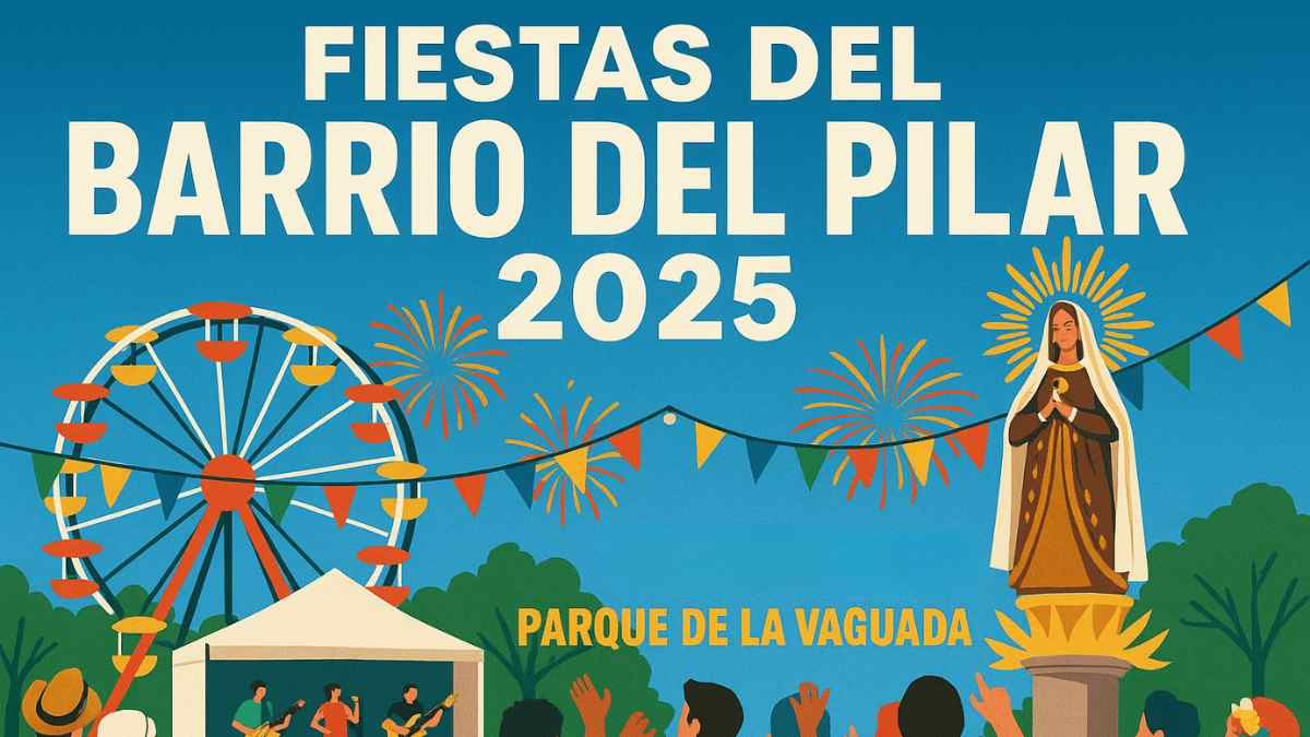 Fiestas del Barrio del Pilar 2025 en el Parque de La Vaguada de Madrid con conciertos y fuegos artificiales.