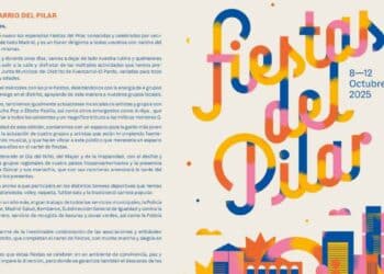 Cartel oficial de las Fiestas del Barrio del Pilar 2025 en Madrid con fechas y programación