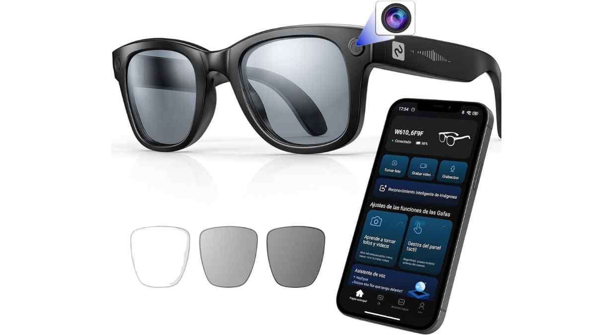 gafas inteligentes con cámara 4K y traducción en 20 idiomas conectadas por Bluetooth con app móvil en español.