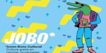 Cartel del bono cultural joven JOBO de Madrid con cultura gratis en centros municipales.