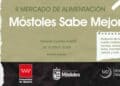 Cartel del Mercado Móstoles Sabe Mejor en el Parque Cuartel Huerta con productos locales y entrada gratuita.