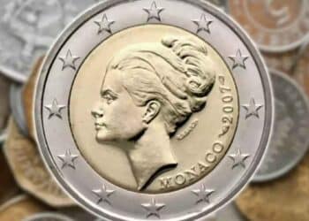 Moneda de 2 euros de Grace Kelly emitida en Mónaco en 2007, muy buscada por coleccionistas.