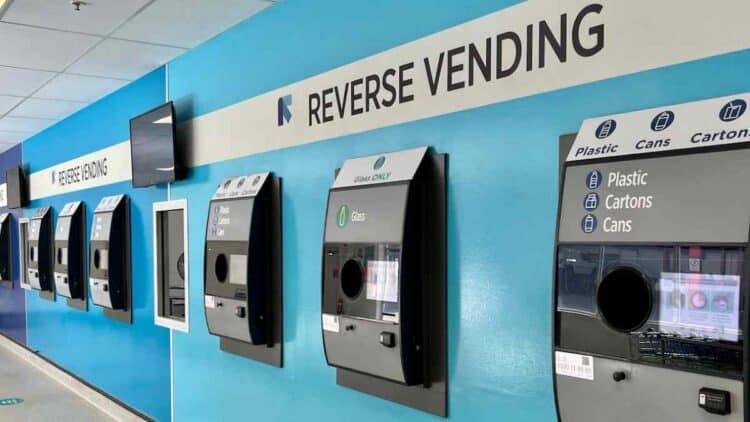 Máquinas expendedoras inversas en universidades que pagan 23 céntimos por reciclar latas y botellas.