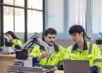 jóvenes en prácticas formativas trabajando con equipos técnicos para reconocer días de cotización en la jubilación.
