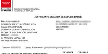 justificante demanda de empleo darde comunidad de madrid.