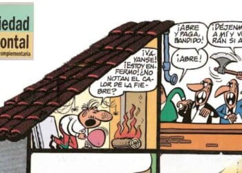 Ilustración humorística sobre sanciones de comunidades a propietarios morosos según la Ley de Propiedad Horizontal.