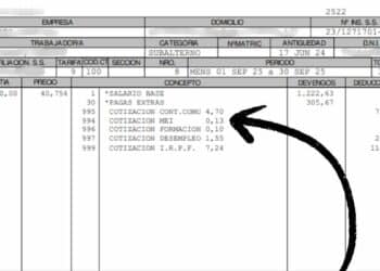 Detalle de una nómina con la deducción del Mecanismo de Equidad Intergeneracional (MEI) aplicada por la Seguridad Social en 2026.