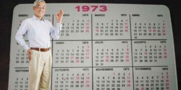 Hombre mayor frente a un calendario de 1973 sobre el subsidio del SEPE para mayores de 52 años.
