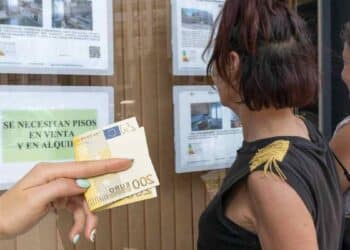 Personas buscan piso en alquiler en Madrid con billetes de euro por ayudas al alquiler 2025.