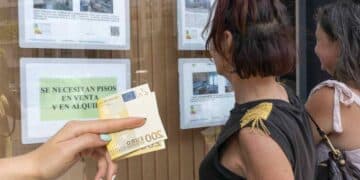 Personas buscan piso en alquiler en Madrid con billetes de euro por ayudas al alquiler 2025.