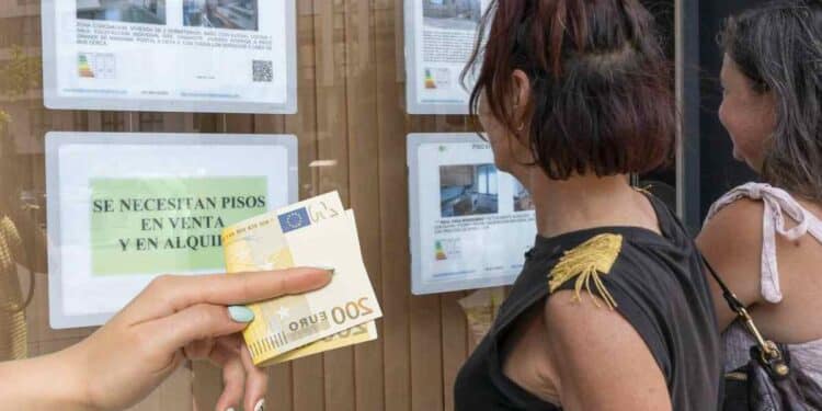 Personas buscan piso en alquiler en Madrid con billetes de euro por ayudas al alquiler 2025.