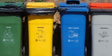 Contenedores de reciclaje en Madrid por la nueva tasa de basuras municipal de 141 euros por hogar.