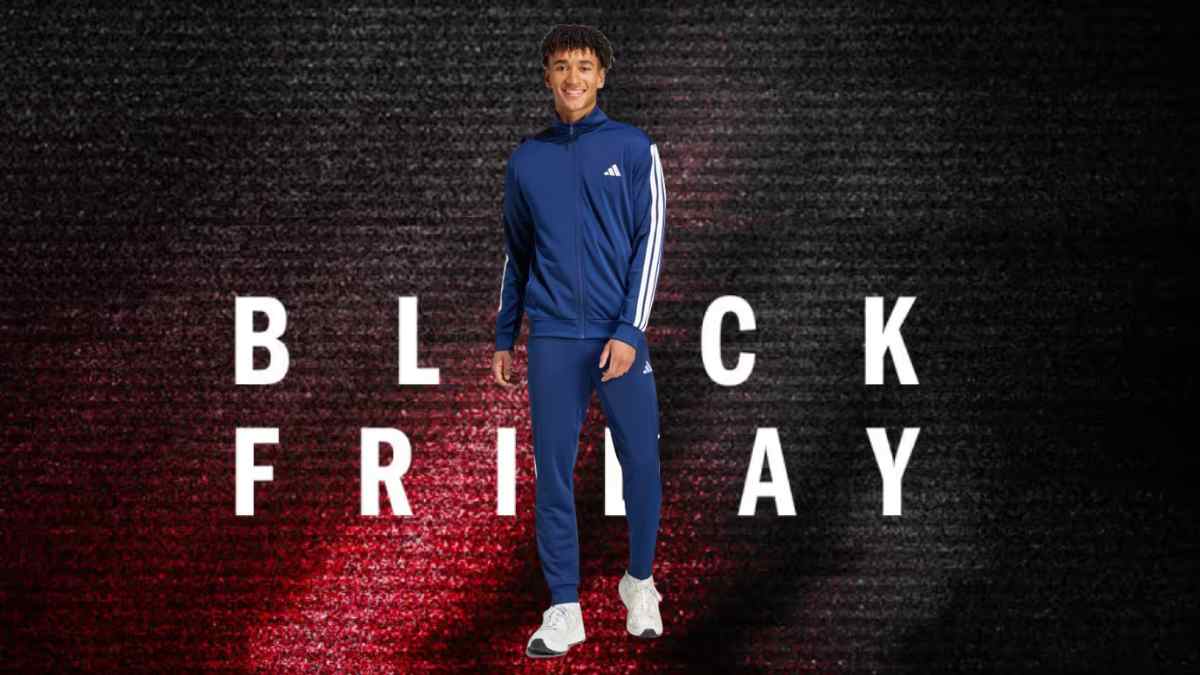 Modelo con chándal Adidas Dayready azul destacado en el Black Friday de Amazon