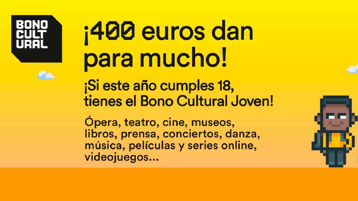 Promoción del Bono Cultural Joven 2025 con 400 euros para jóvenes de 18 años.