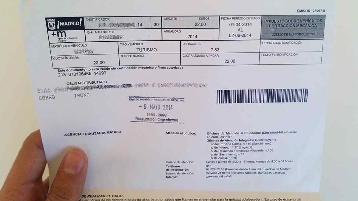 Recibo del impuesto de circulación del Ayuntamiento de Madrid.