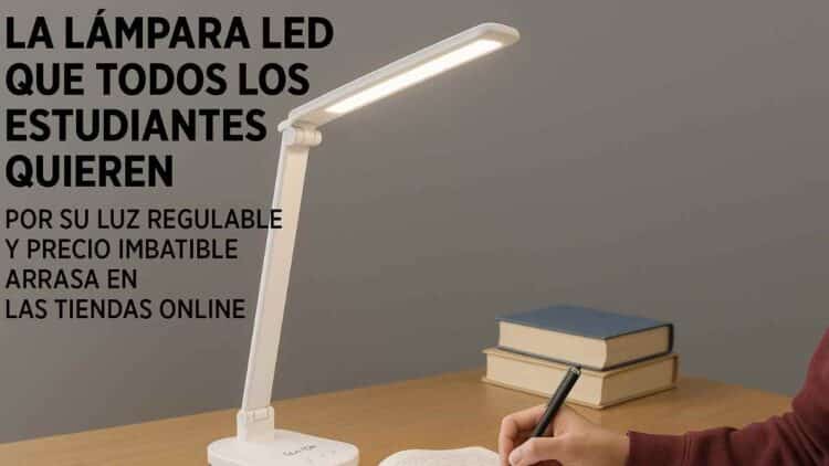 lámpara LED de escritorio con luz regulable ideal para estudiantes por su diseño moderno y precio imbatible.