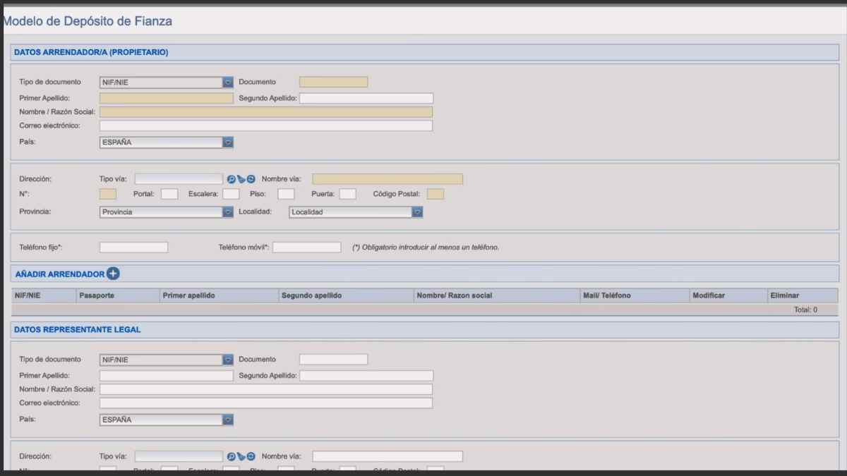 Formulario oficial para el depósito de la fianza del alquiler según la LAU.
