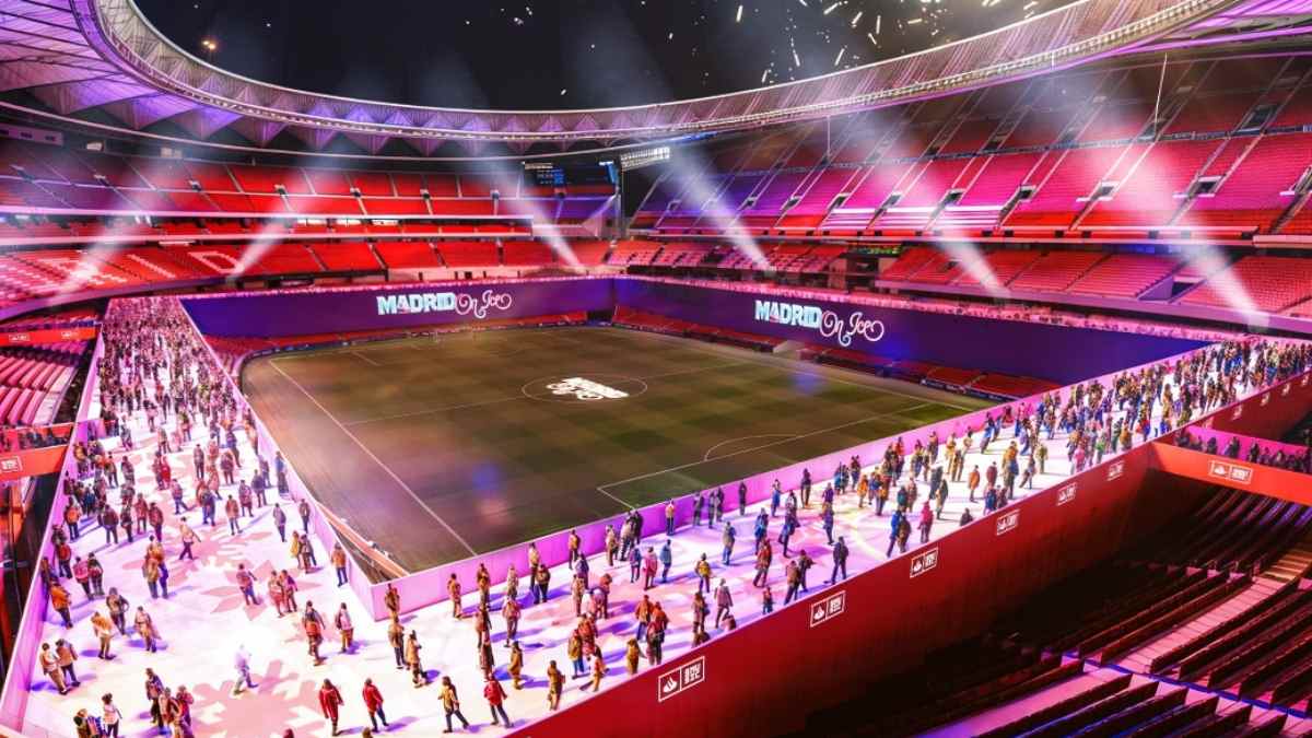 Pista de hielo de Madrid On Ice en el estadio Metropolitano durante el espectáculo navideño.