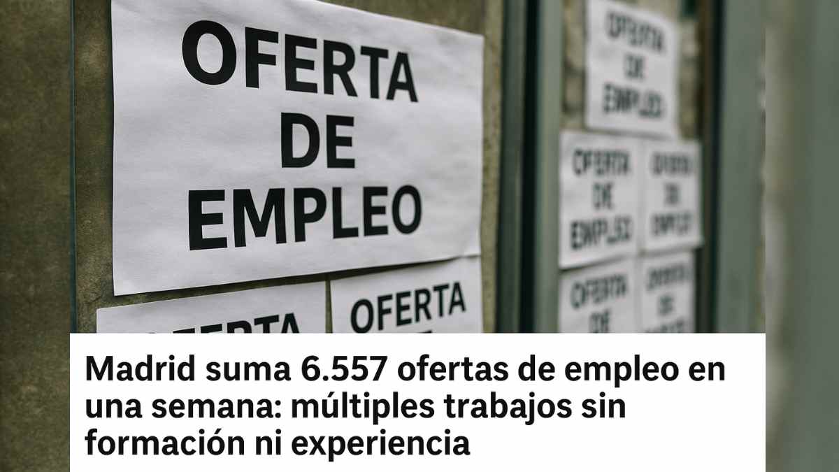 Carteles con ofertas de empleo en Madrid anunciados en un tablón.