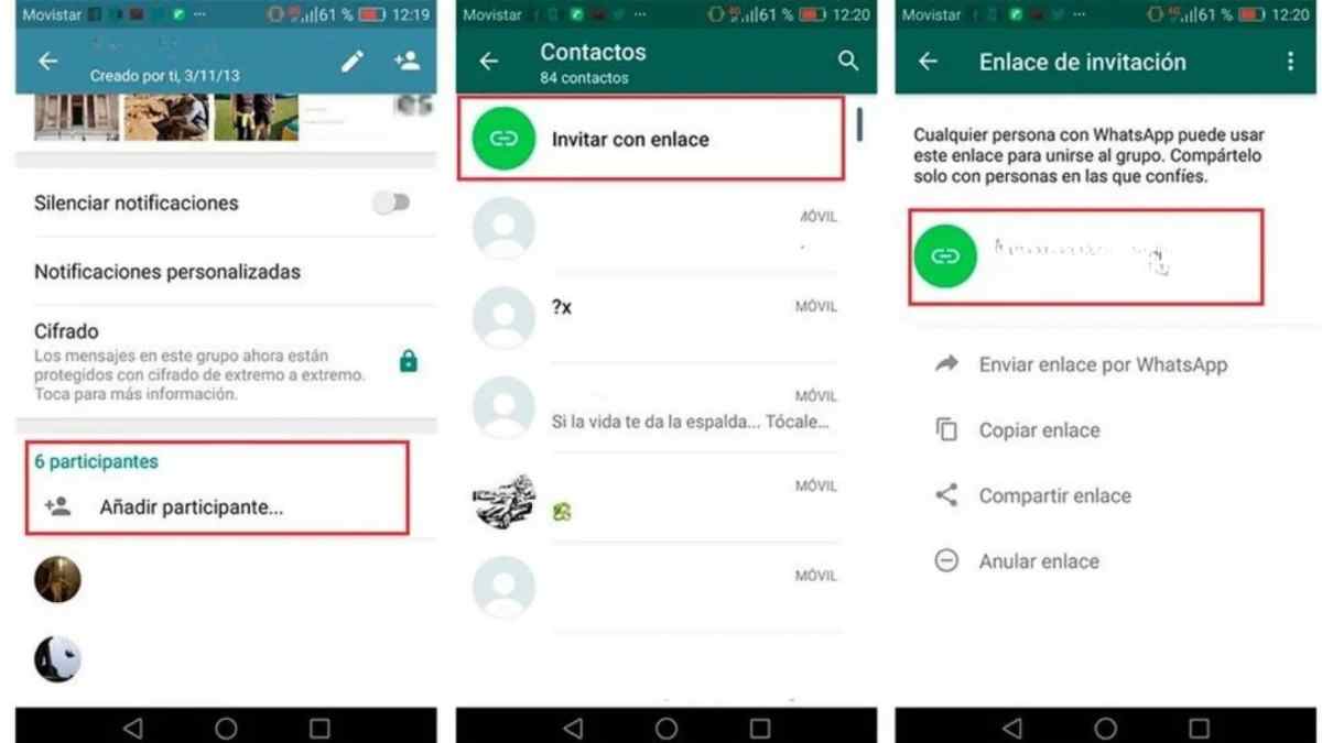 Pantallazos de WhatsApp mostrando cómo añadir participantes a un grupo sin consentimiento.