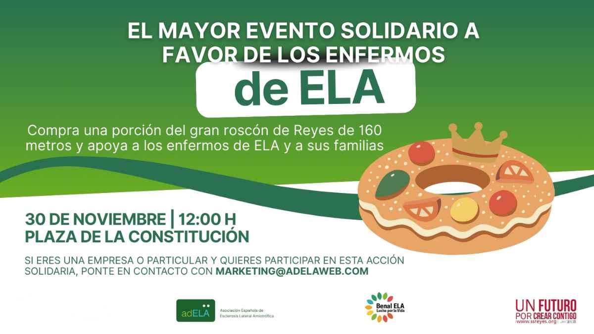 Evento solidario de roscón gigante a favor de los enfermos de ELA en la plaza de la Constitución el 30 de noviembre.