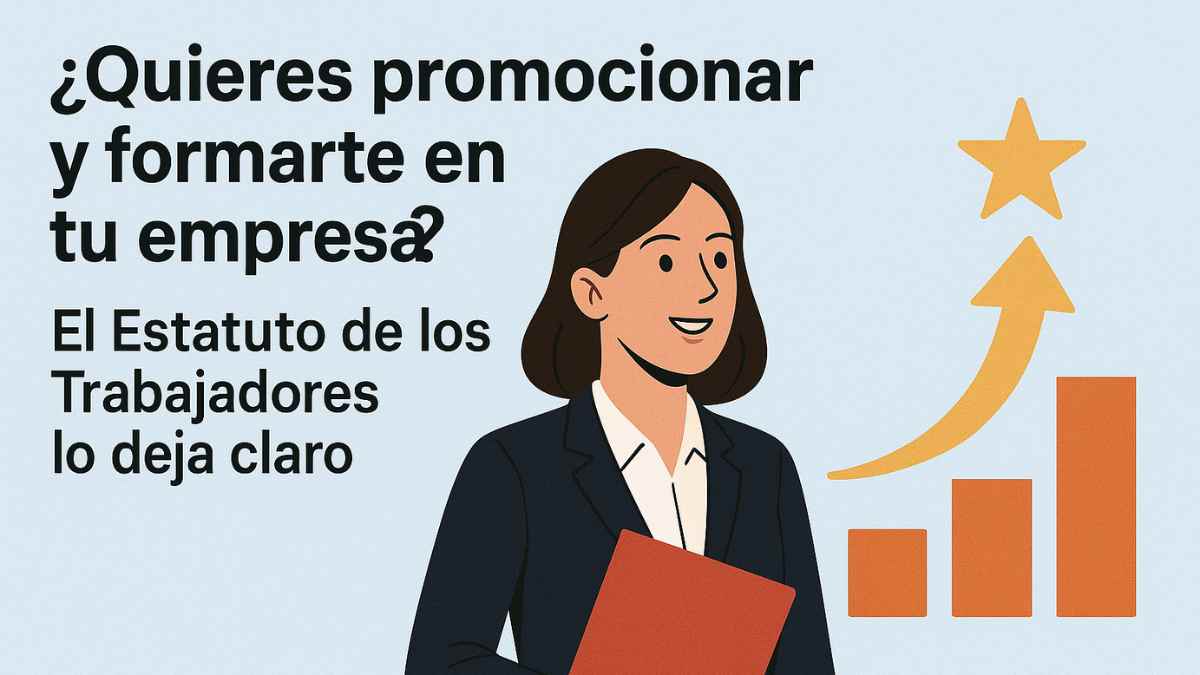 Mujer trabajadora con carpeta representando la promoción y formación laboral según el Estatuto de los Trabajadores.