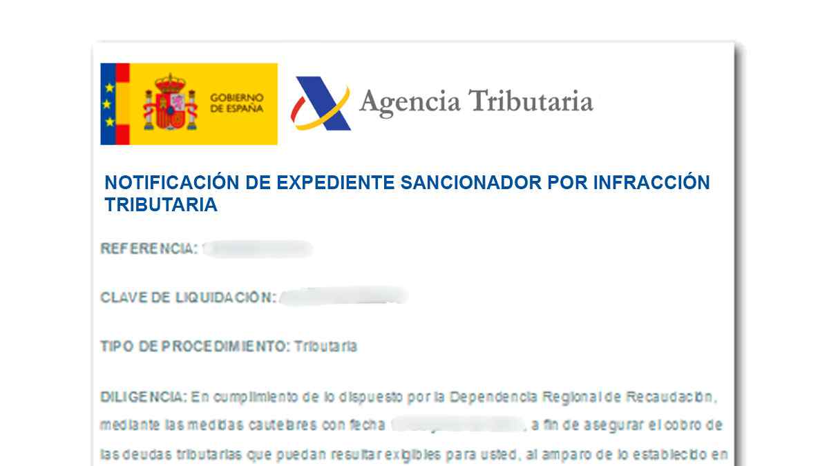 Notificación de expediente sancionador de la Agencia Tributaria por infracción tributaria.