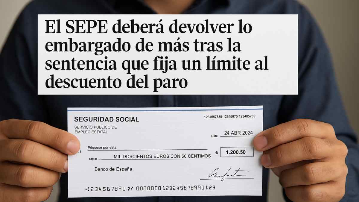 Persona sostiene un cheque del SEPE tras la sentencia que limita los embargos del paro.