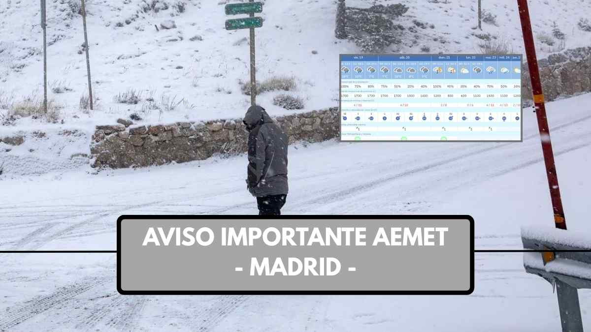 Aviso de Aemet por nieve y lluvias en Madrid con carreteras afectadas por el frío.