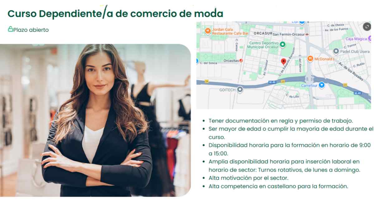 Dependienta en tienda de moda para curso de comercio de moda en Madrid.