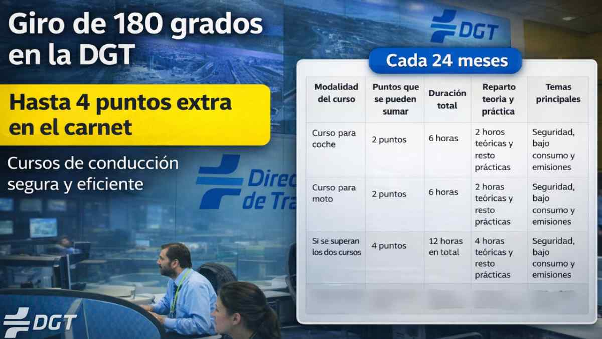 Imagen de la DGT sobre los cursos que permiten ganar hasta cuatro puntos extra en el carnet de conducir.