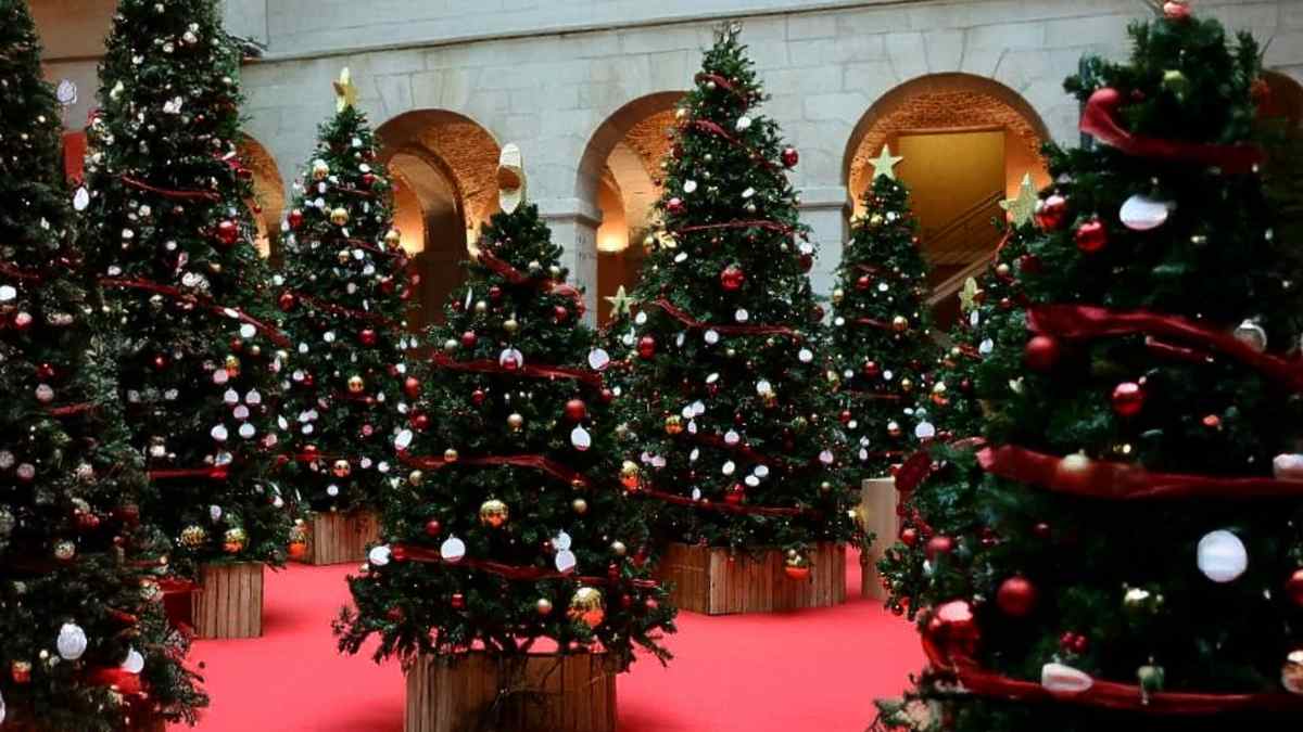 Abetos navideños de El Bosque de los Deseos del Metro de Madrid en Navidad.