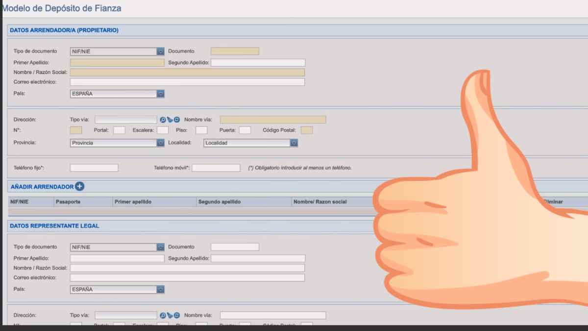 Formulario oficial del depósito de la fianza del alquiler con icono de aprobación.