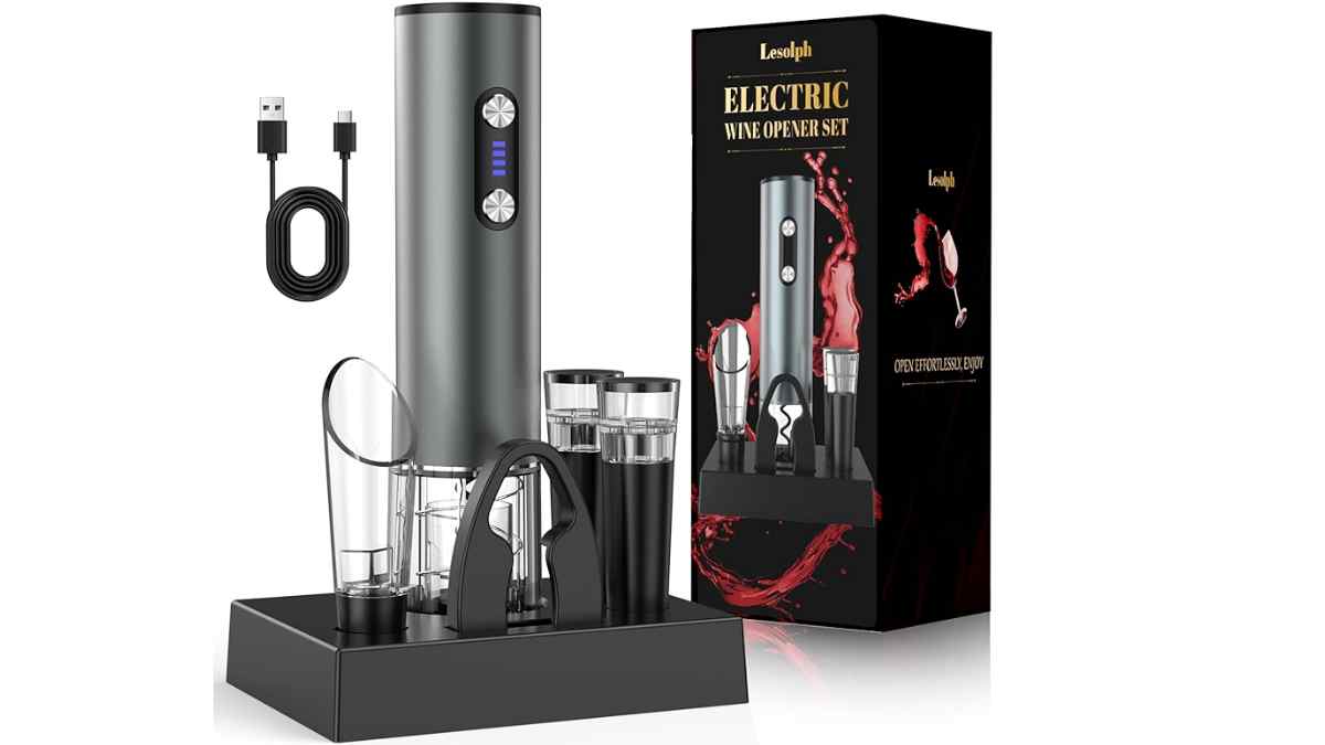 Sacacorchos eléctrico Lesolph con accesorios en oferta por 9,62 euros en Amazon.