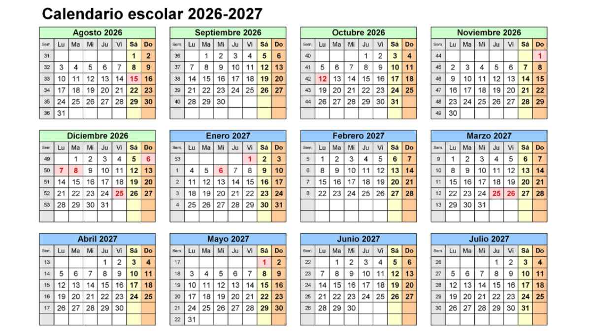 Calendario escolar 2026-2027 en la Comunidad de Madrid.