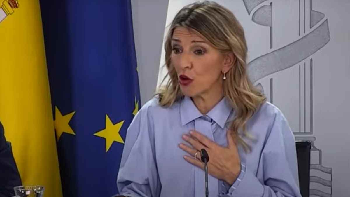Yolanda Díaz durante una comparecencia sobre la reforma del Salario Mínimo Interprofesional.