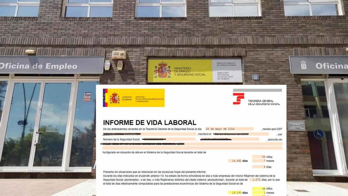 Oficina de Empleo y ejemplo de informe de vida laboral relacionado con la integración de lagunas en la pensión.