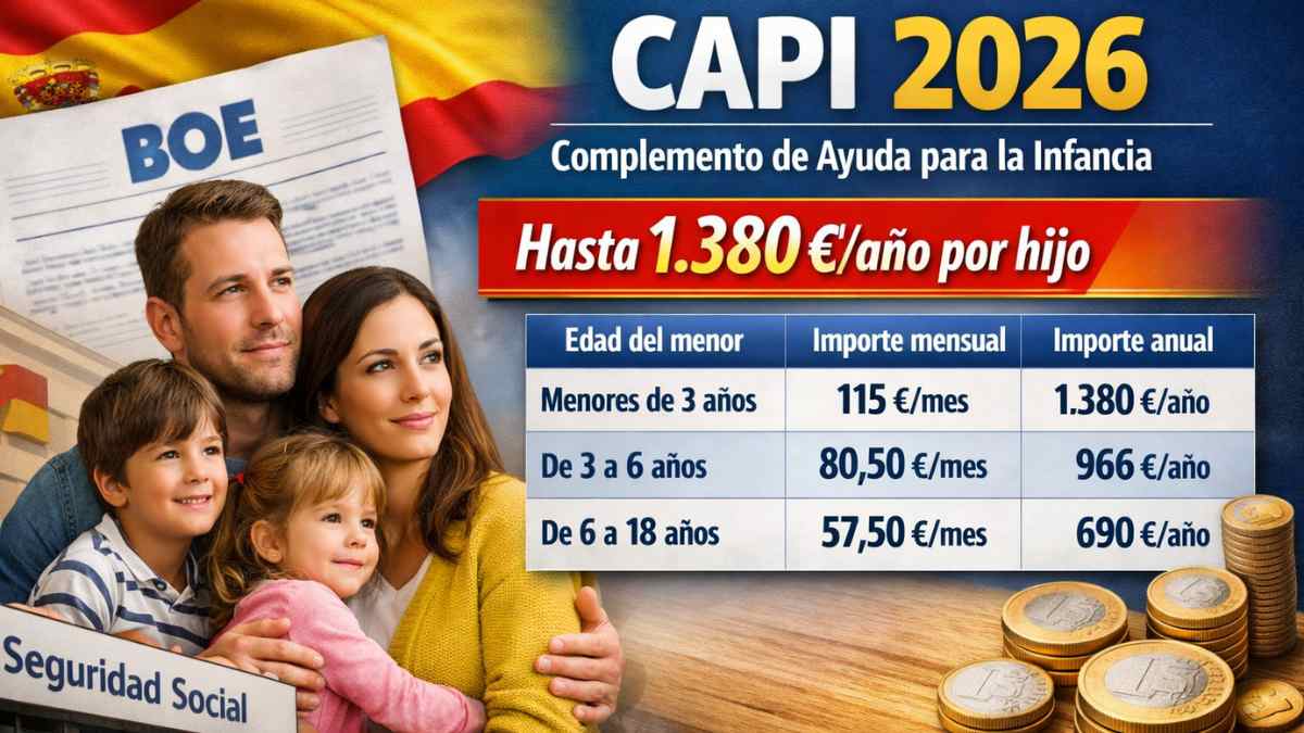 Complemento de Ayuda para la Infancia CAPI 2026 con importes según la edad del menor confirmados por el BOE