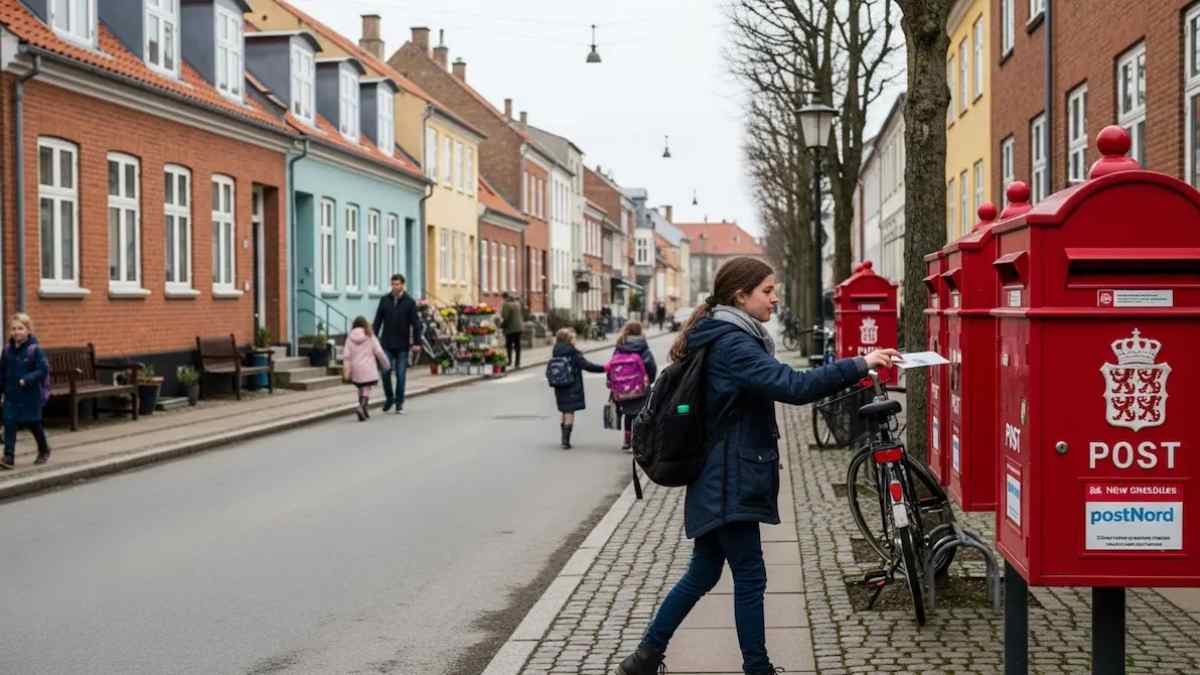 Buzones rojos del correo estatal en Dinamarca antes del fin del servicio público de cartas.