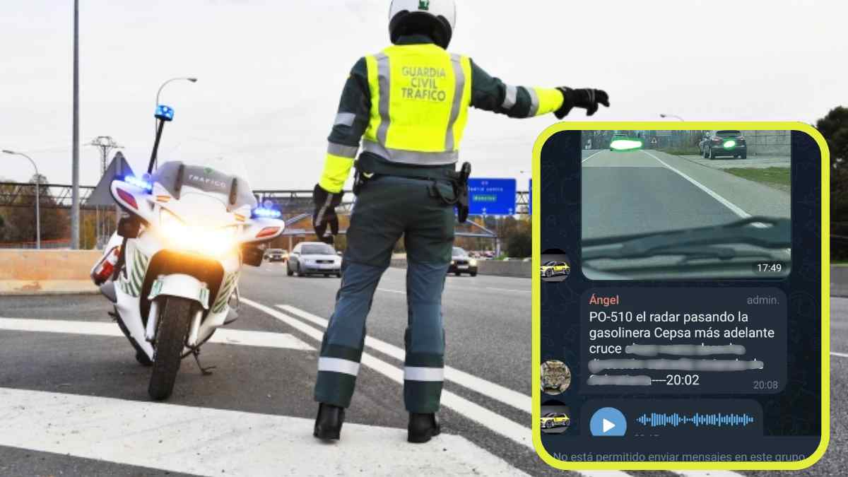 Guardia Civil realizando un control de tráfico mientras un grupo de mensajería avisa de su ubicación