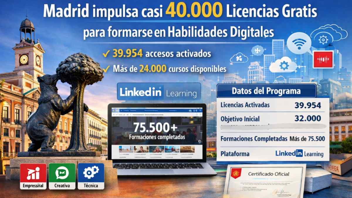 Madrid impulsa casi 40.000 licencias gratis para formación en habilidades digitales con LinkedIn Learning.