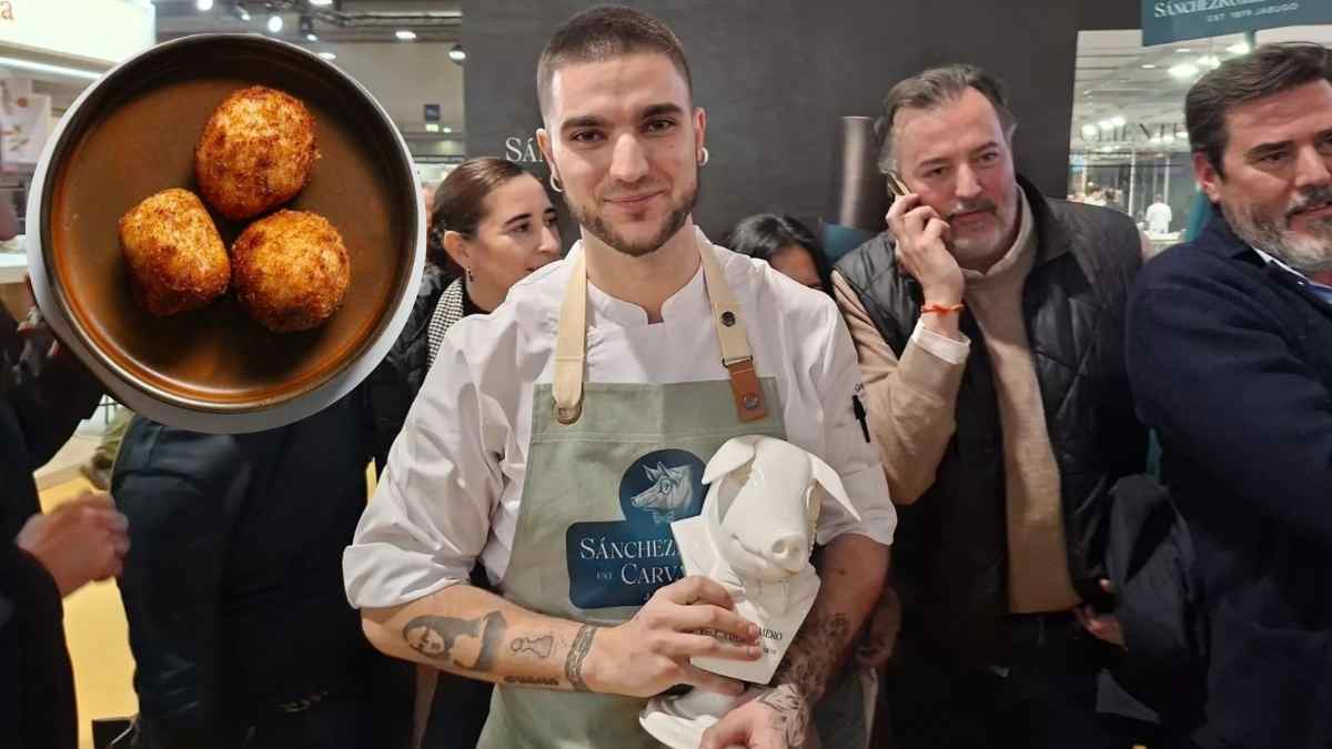 Alejandro Cano con la mejor croqueta de jamón de España 2026 en Madrid Fusión