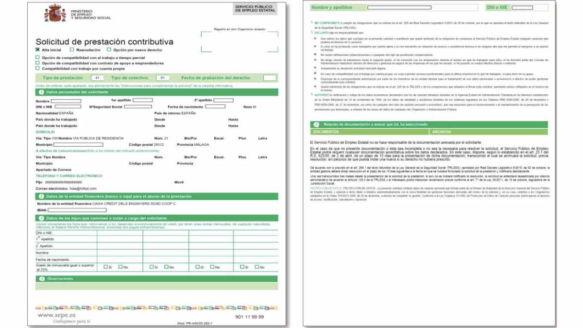 Formulario del SEPE para solicitar el paro y comprobar las cotizaciones exigidas