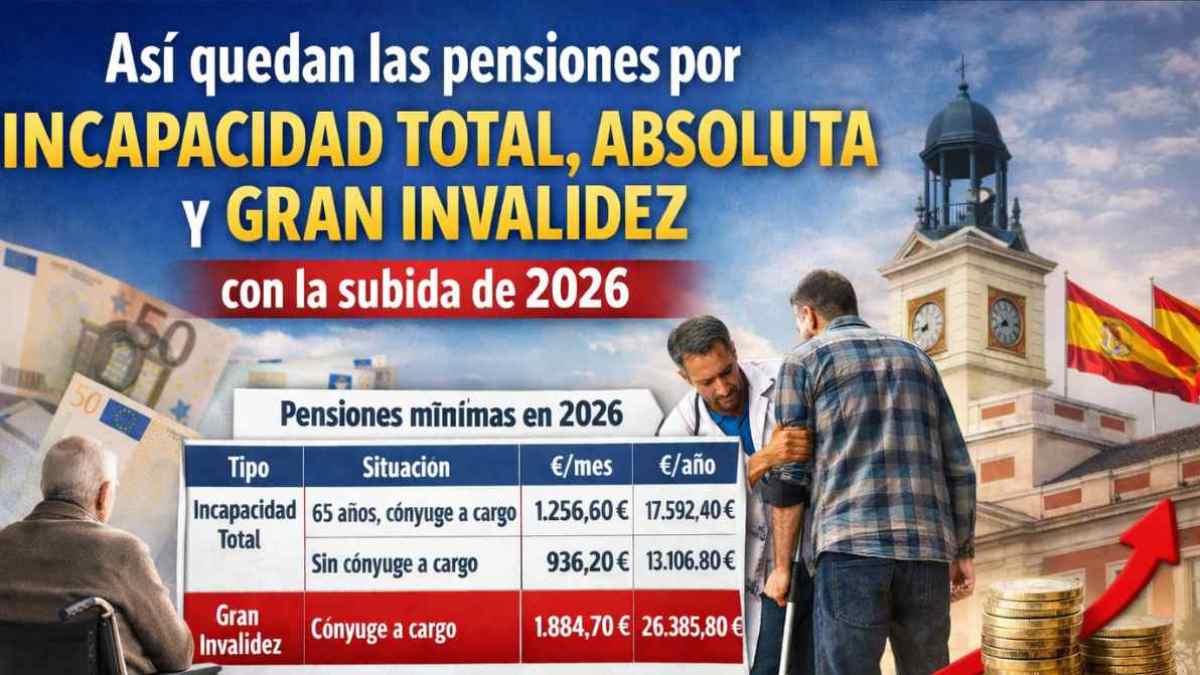 Pensiones por incapacidad total, absoluta y gran invalidez tras la subida de 2026