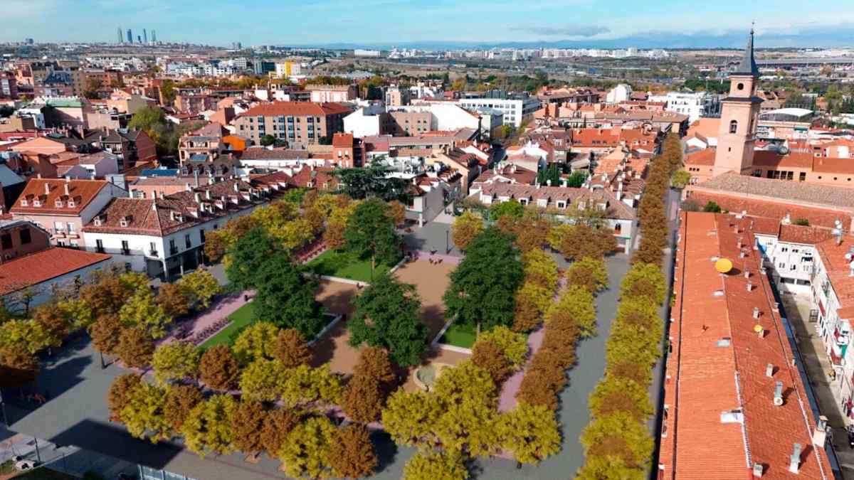 Vista aérea del casco histórico de Barajas que será peatonalizado por el Ayuntamiento de Madrid