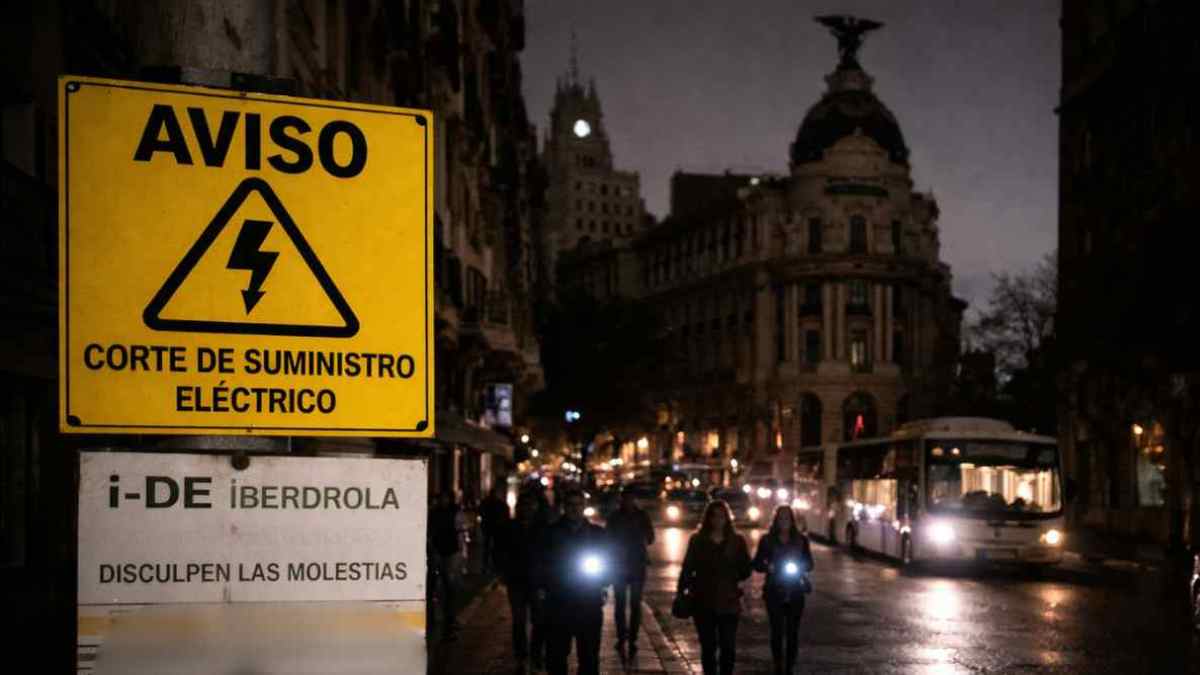 Aviso de corte de suministro eléctrico en una calle de Madrid durante cortes de luz programados